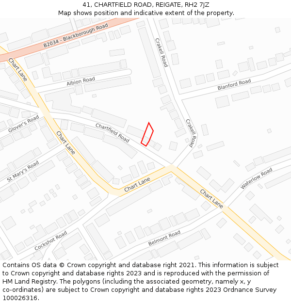 41, CHARTFIELD ROAD, REIGATE, RH2 7JZ: Location map and indicative extent of plot