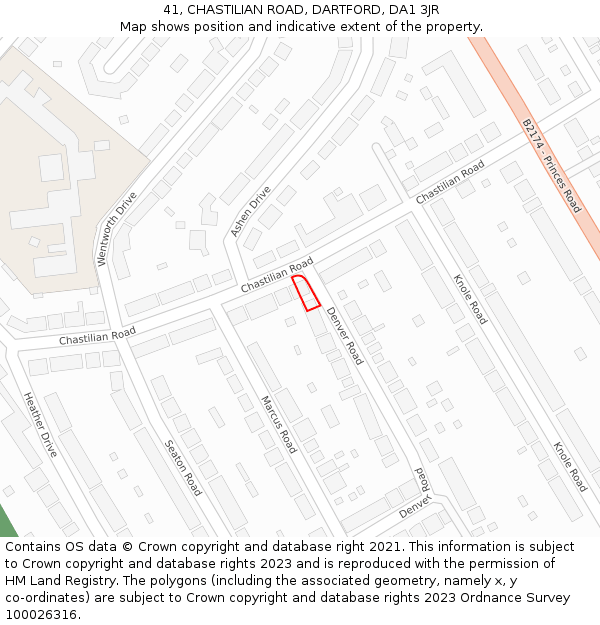 41, CHASTILIAN ROAD, DARTFORD, DA1 3JR: Location map and indicative extent of plot