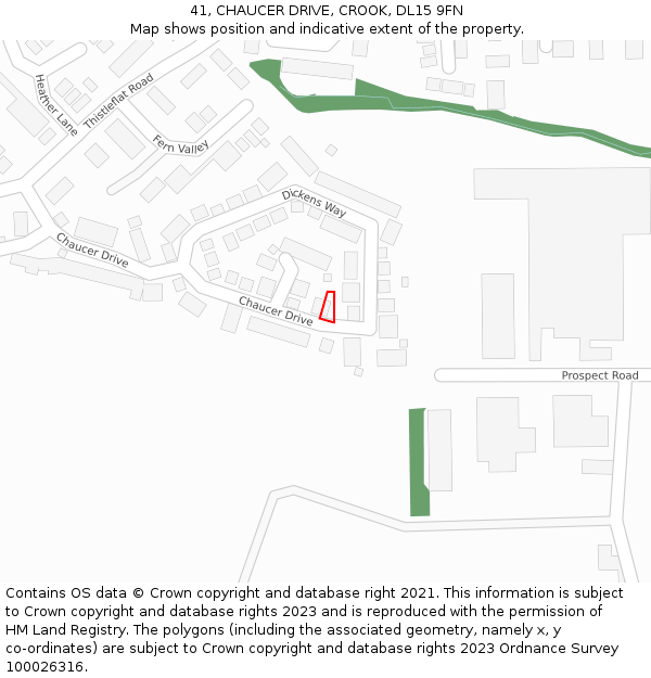 41, CHAUCER DRIVE, CROOK, DL15 9FN: Location map and indicative extent of plot