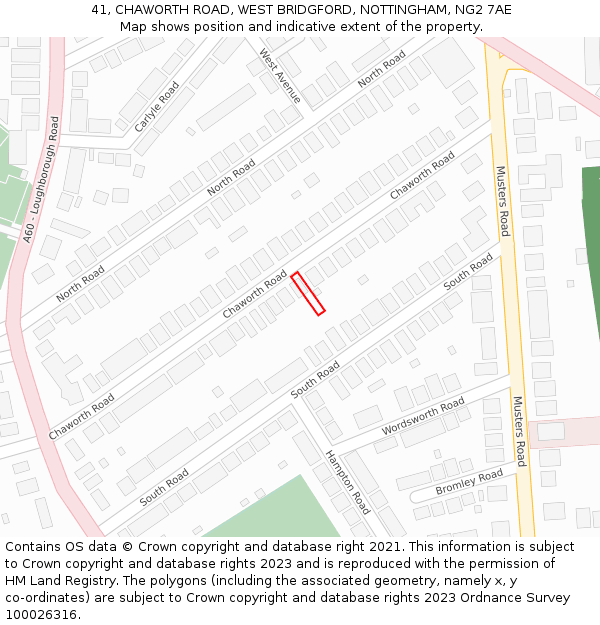 41, CHAWORTH ROAD, WEST BRIDGFORD, NOTTINGHAM, NG2 7AE: Location map and indicative extent of plot