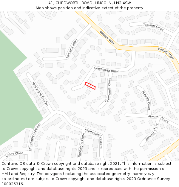 41, CHEDWORTH ROAD, LINCOLN, LN2 4SW: Location map and indicative extent of plot