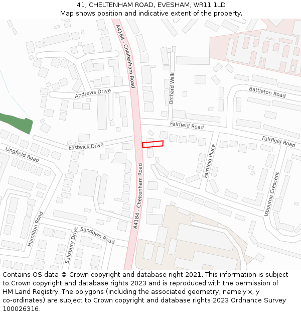 41, CHELTENHAM ROAD, EVESHAM, WR11 1LD: Location map and indicative extent of plot