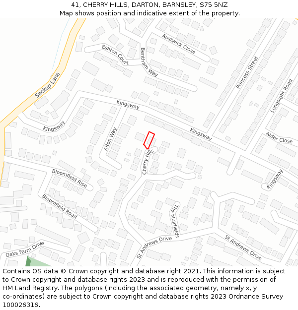 41, CHERRY HILLS, DARTON, BARNSLEY, S75 5NZ: Location map and indicative extent of plot