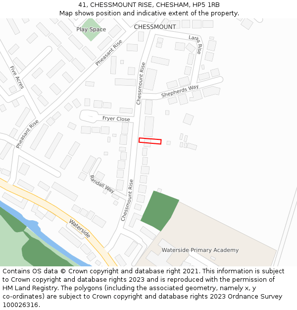 41, CHESSMOUNT RISE, CHESHAM, HP5 1RB: Location map and indicative extent of plot