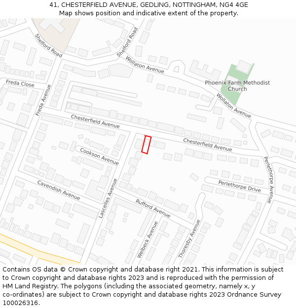 41, CHESTERFIELD AVENUE, GEDLING, NOTTINGHAM, NG4 4GE: Location map and indicative extent of plot