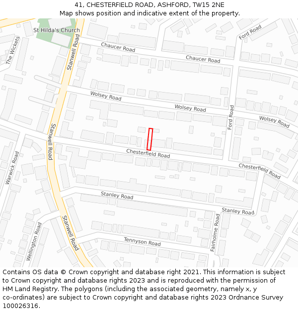 41, CHESTERFIELD ROAD, ASHFORD, TW15 2NE: Location map and indicative extent of plot