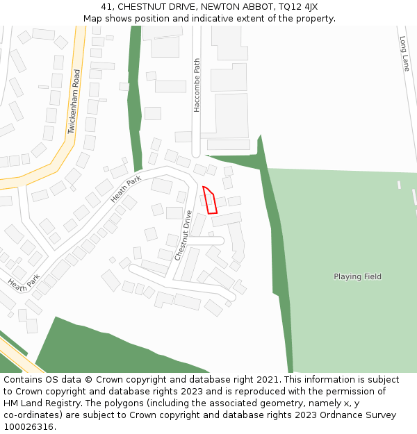 41, CHESTNUT DRIVE, NEWTON ABBOT, TQ12 4JX: Location map and indicative extent of plot