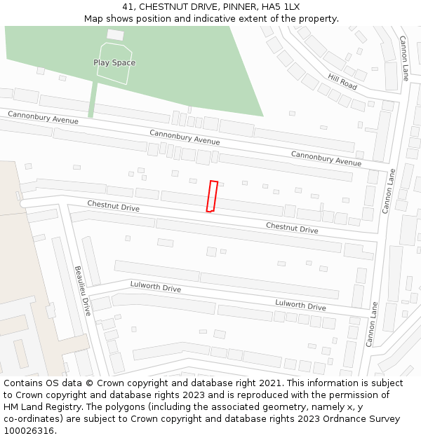 41, CHESTNUT DRIVE, PINNER, HA5 1LX: Location map and indicative extent of plot