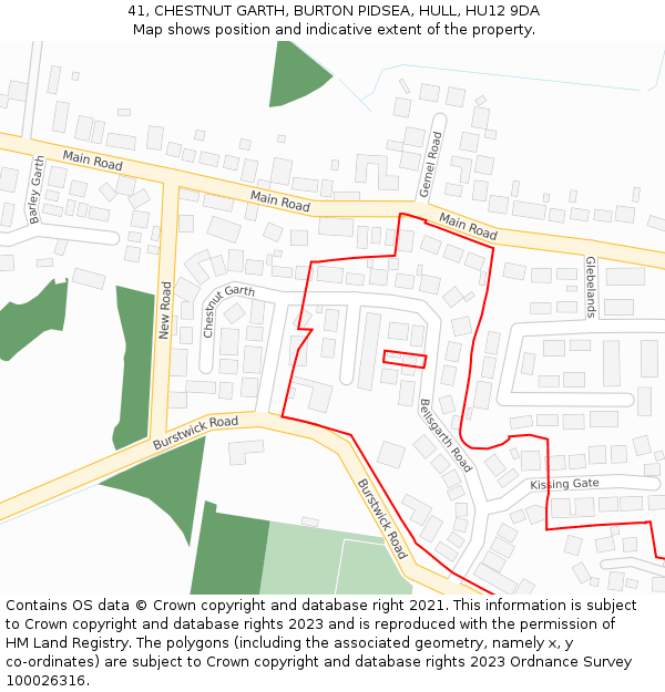 41, CHESTNUT GARTH, BURTON PIDSEA, HULL, HU12 9DA: Location map and indicative extent of plot