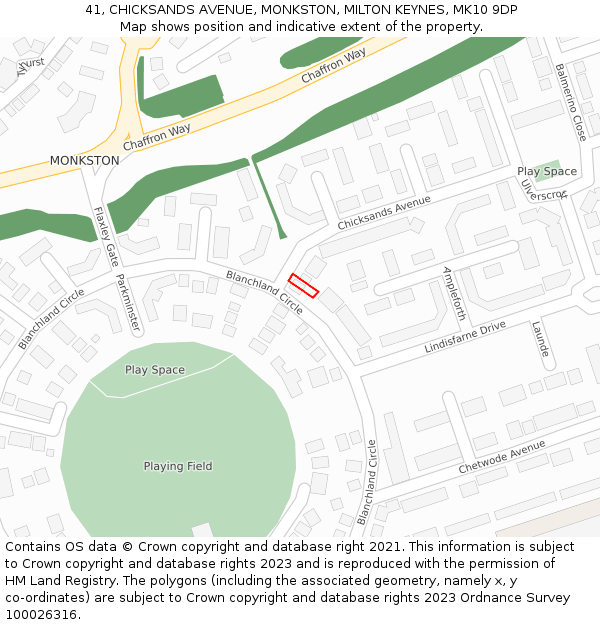 41, CHICKSANDS AVENUE, MONKSTON, MILTON KEYNES, MK10 9DP: Location map and indicative extent of plot