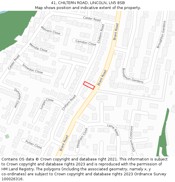 41, CHILTERN ROAD, LINCOLN, LN5 8SB: Location map and indicative extent of plot