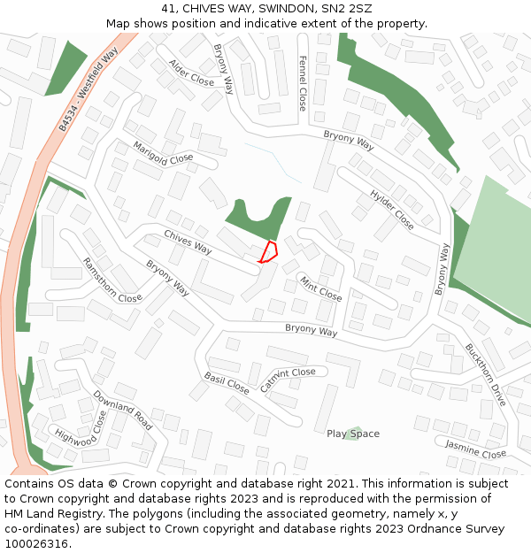 41, CHIVES WAY, SWINDON, SN2 2SZ: Location map and indicative extent of plot