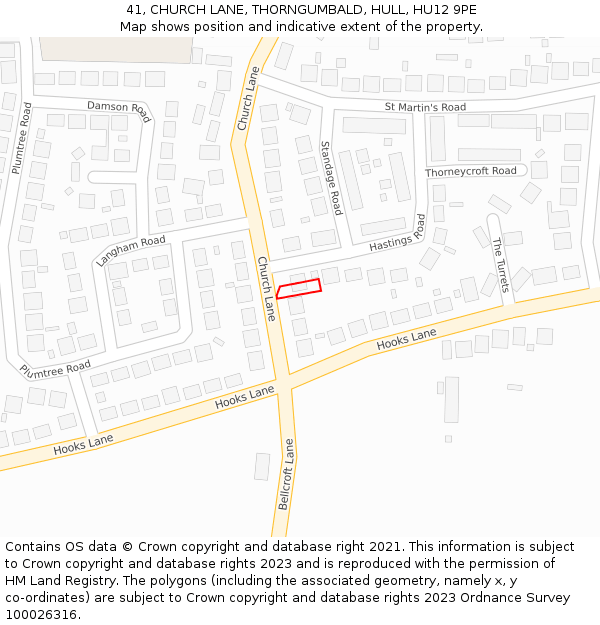 41, CHURCH LANE, THORNGUMBALD, HULL, HU12 9PE: Location map and indicative extent of plot