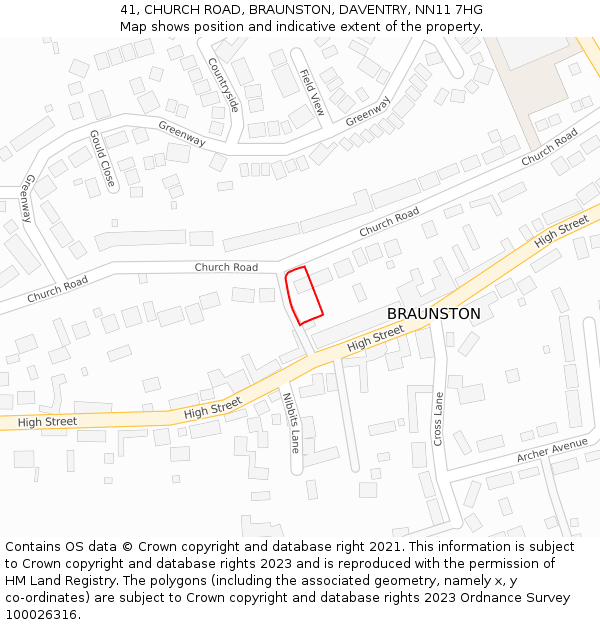 41, CHURCH ROAD, BRAUNSTON, DAVENTRY, NN11 7HG: Location map and indicative extent of plot