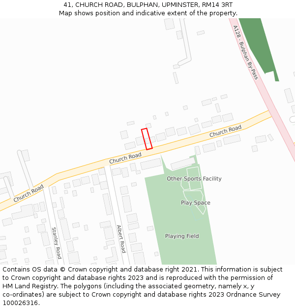 41, CHURCH ROAD, BULPHAN, UPMINSTER, RM14 3RT: Location map and indicative extent of plot