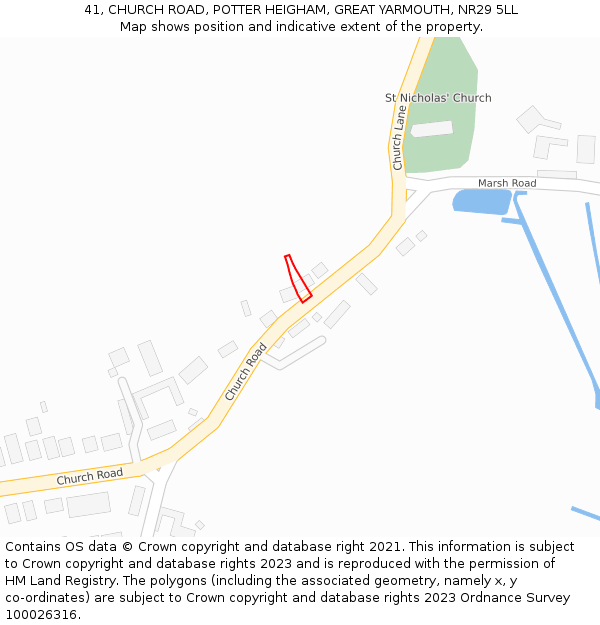 41, CHURCH ROAD, POTTER HEIGHAM, GREAT YARMOUTH, NR29 5LL: Location map and indicative extent of plot