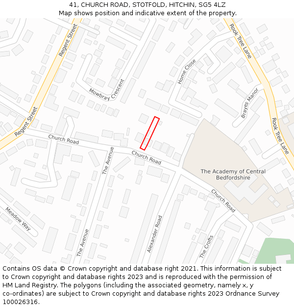 41, CHURCH ROAD, STOTFOLD, HITCHIN, SG5 4LZ: Location map and indicative extent of plot