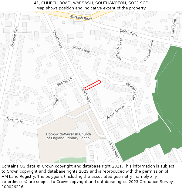 41, CHURCH ROAD, WARSASH, SOUTHAMPTON, SO31 9GD: Location map and indicative extent of plot