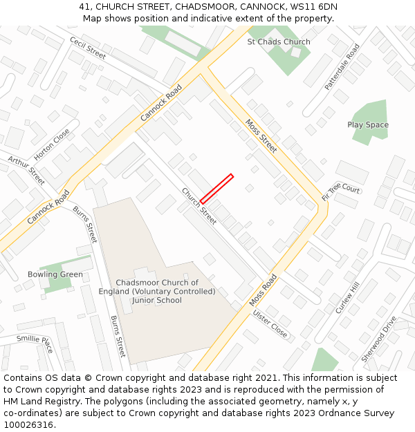 41, CHURCH STREET, CHADSMOOR, CANNOCK, WS11 6DN: Location map and indicative extent of plot