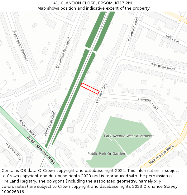 41, CLANDON CLOSE, EPSOM, KT17 2NH: Location map and indicative extent of plot