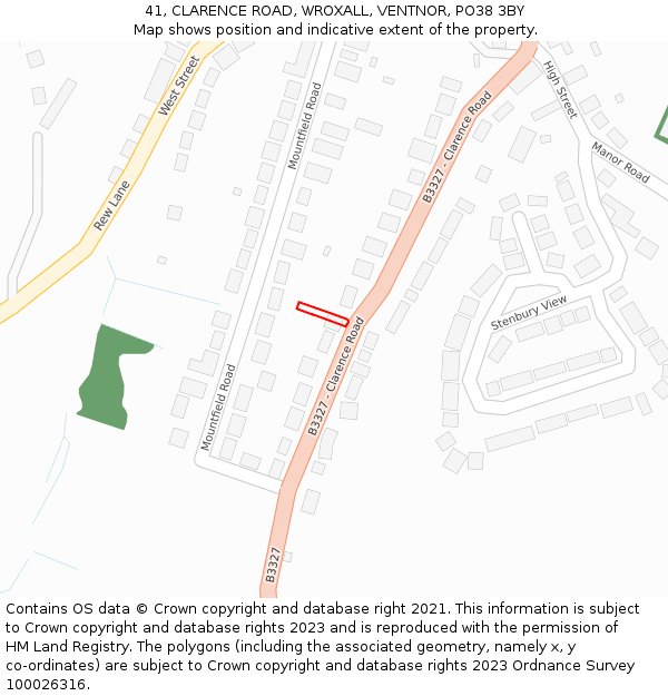 41, CLARENCE ROAD, WROXALL, VENTNOR, PO38 3BY: Location map and indicative extent of plot