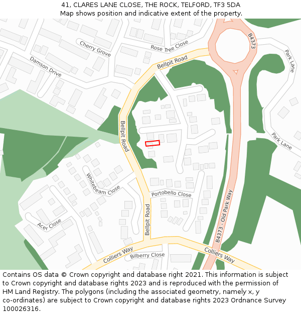 41, CLARES LANE CLOSE, THE ROCK, TELFORD, TF3 5DA: Location map and indicative extent of plot