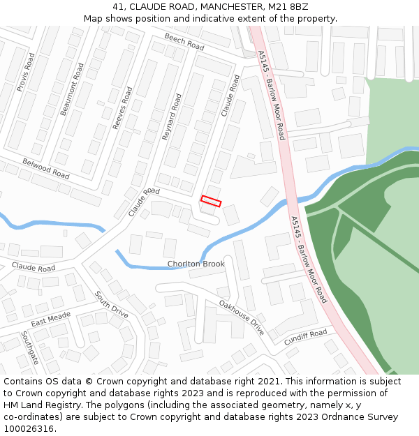 41, CLAUDE ROAD, MANCHESTER, M21 8BZ: Location map and indicative extent of plot