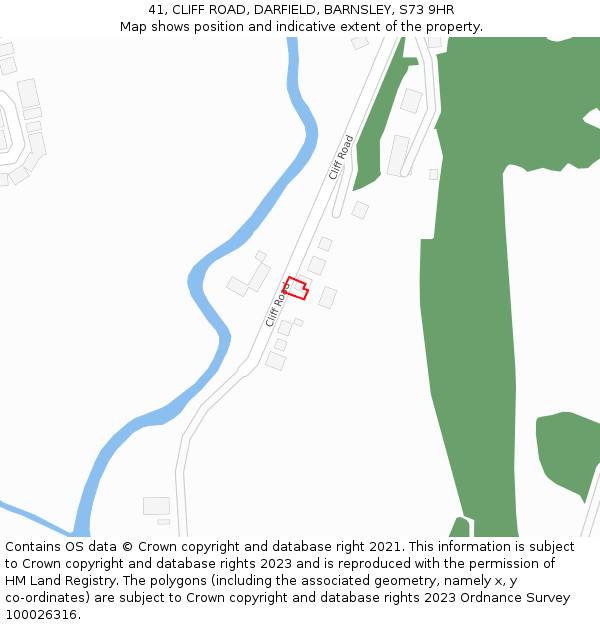 41, CLIFF ROAD, DARFIELD, BARNSLEY, S73 9HR: Location map and indicative extent of plot