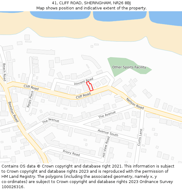 41, CLIFF ROAD, SHERINGHAM, NR26 8BJ: Location map and indicative extent of plot