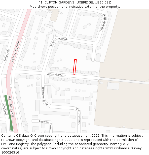 41, CLIFTON GARDENS, UXBRIDGE, UB10 0EZ: Location map and indicative extent of plot