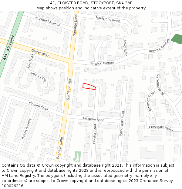 41, CLOISTER ROAD, STOCKPORT, SK4 3AE: Location map and indicative extent of plot