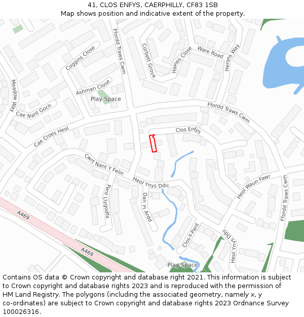 41, CLOS ENFYS, CAERPHILLY, CF83 1SB: Location map and indicative extent of plot