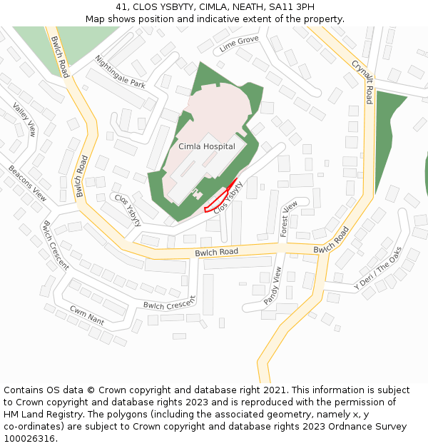 41, CLOS YSBYTY, CIMLA, NEATH, SA11 3PH: Location map and indicative extent of plot