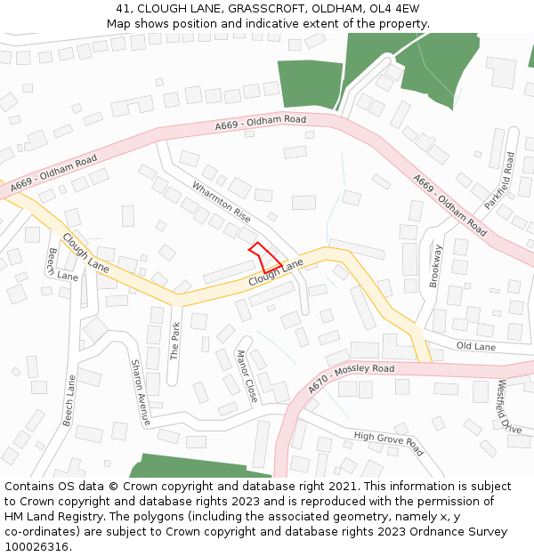 41, CLOUGH LANE, GRASSCROFT, OLDHAM, OL4 4EW: Location map and indicative extent of plot