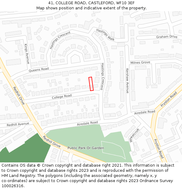 41, COLLEGE ROAD, CASTLEFORD, WF10 3EF: Location map and indicative extent of plot