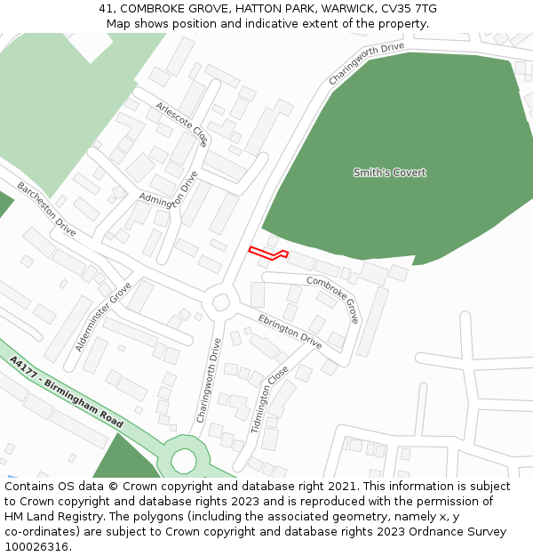 41, COMBROKE GROVE, HATTON PARK, WARWICK, CV35 7TG: Location map and indicative extent of plot