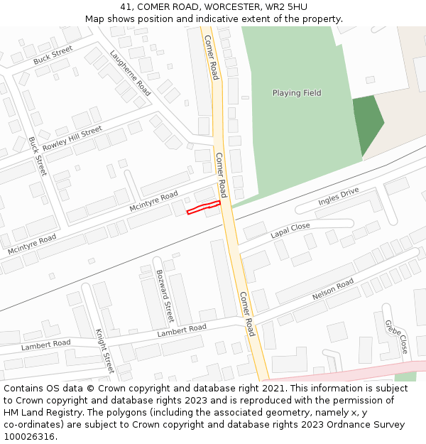 41, COMER ROAD, WORCESTER, WR2 5HU: Location map and indicative extent of plot