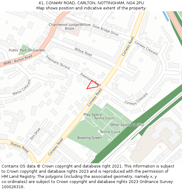 41, CONWAY ROAD, CARLTON, NOTTINGHAM, NG4 2PU: Location map and indicative extent of plot