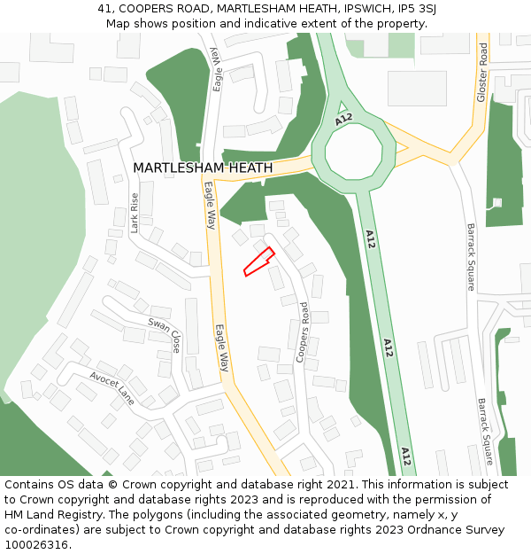 41, COOPERS ROAD, MARTLESHAM HEATH, IPSWICH, IP5 3SJ: Location map and indicative extent of plot