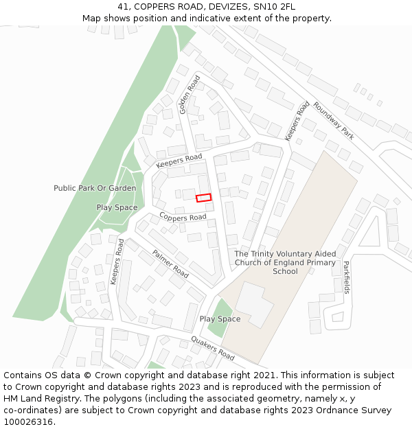 41, COPPERS ROAD, DEVIZES, SN10 2FL: Location map and indicative extent of plot