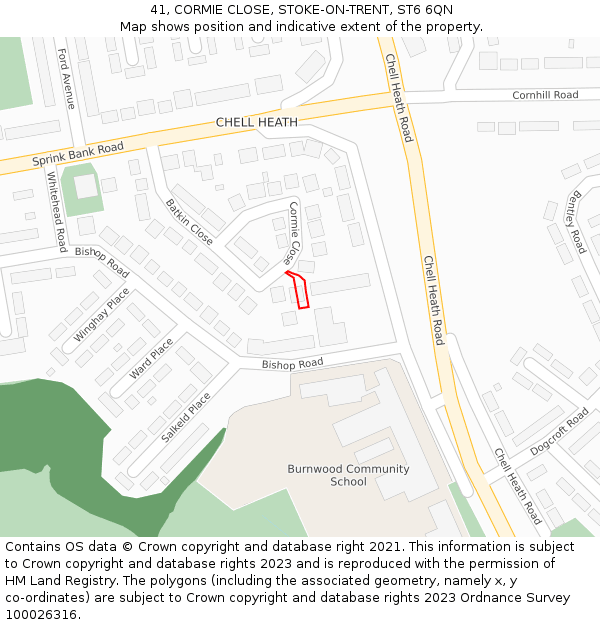 41, CORMIE CLOSE, STOKE-ON-TRENT, ST6 6QN: Location map and indicative extent of plot