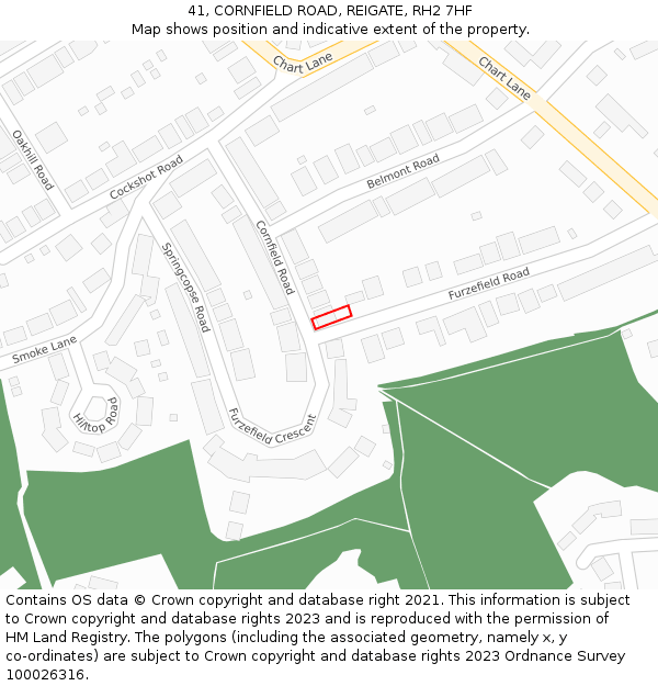 41, CORNFIELD ROAD, REIGATE, RH2 7HF: Location map and indicative extent of plot