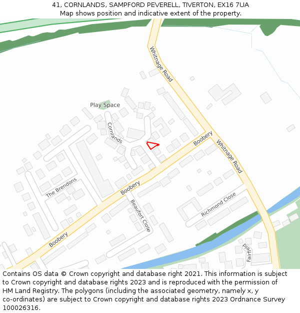 41, CORNLANDS, SAMPFORD PEVERELL, TIVERTON, EX16 7UA: Location map and indicative extent of plot