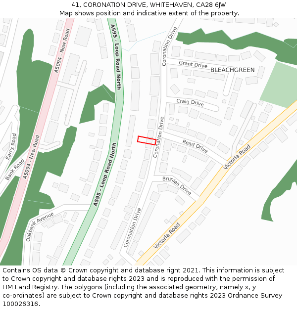 41, CORONATION DRIVE, WHITEHAVEN, CA28 6JW: Location map and indicative extent of plot