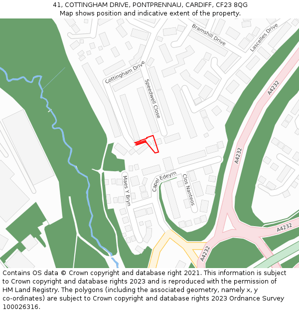 41, COTTINGHAM DRIVE, PONTPRENNAU, CARDIFF, CF23 8QG: Location map and indicative extent of plot