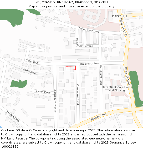 41, CRANBOURNE ROAD, BRADFORD, BD9 6BH: Location map and indicative extent of plot