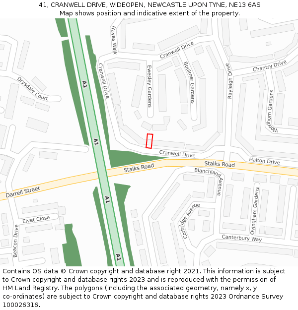 41, CRANWELL DRIVE, WIDEOPEN, NEWCASTLE UPON TYNE, NE13 6AS: Location map and indicative extent of plot