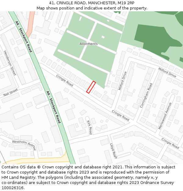41, CRINGLE ROAD, MANCHESTER, M19 2RP: Location map and indicative extent of plot
