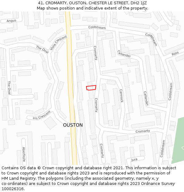 41, CROMARTY, OUSTON, CHESTER LE STREET, DH2 1JZ: Location map and indicative extent of plot