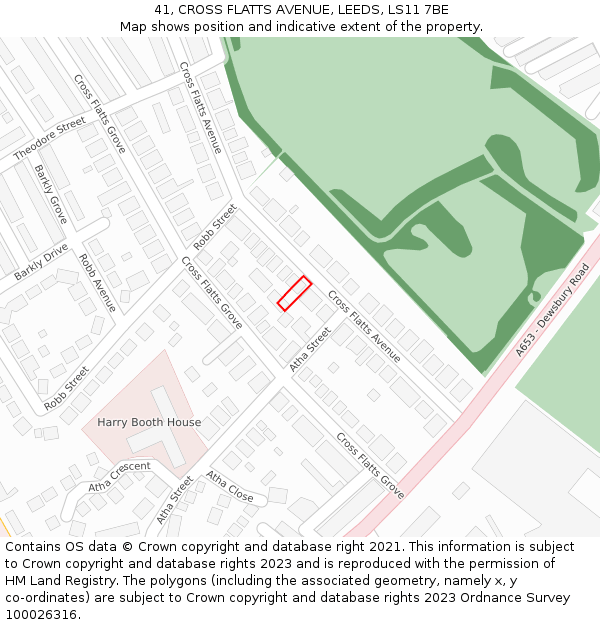 41, CROSS FLATTS AVENUE, LEEDS, LS11 7BE: Location map and indicative extent of plot
